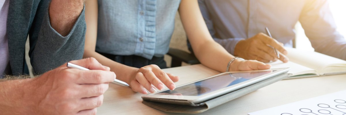 Colleagues discussing business plan